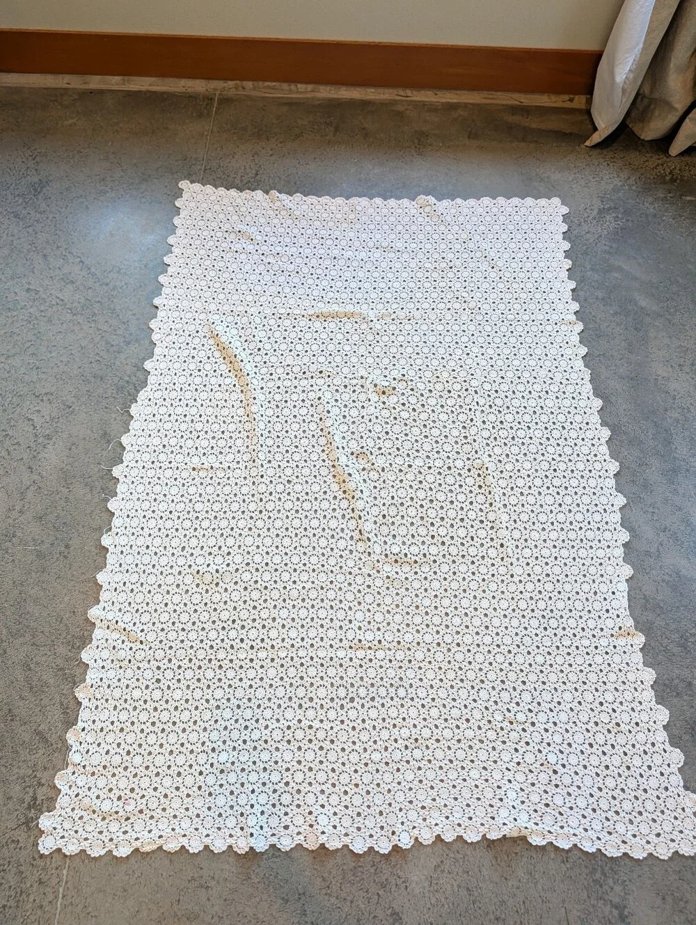Crochet Tablecloth Ecru Rectangle Vintage Large Beautiful